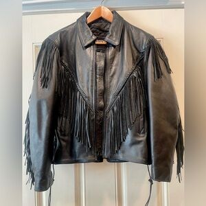 Black Leather Fringe Motorcycle Jacket | Size Small| Great Condition